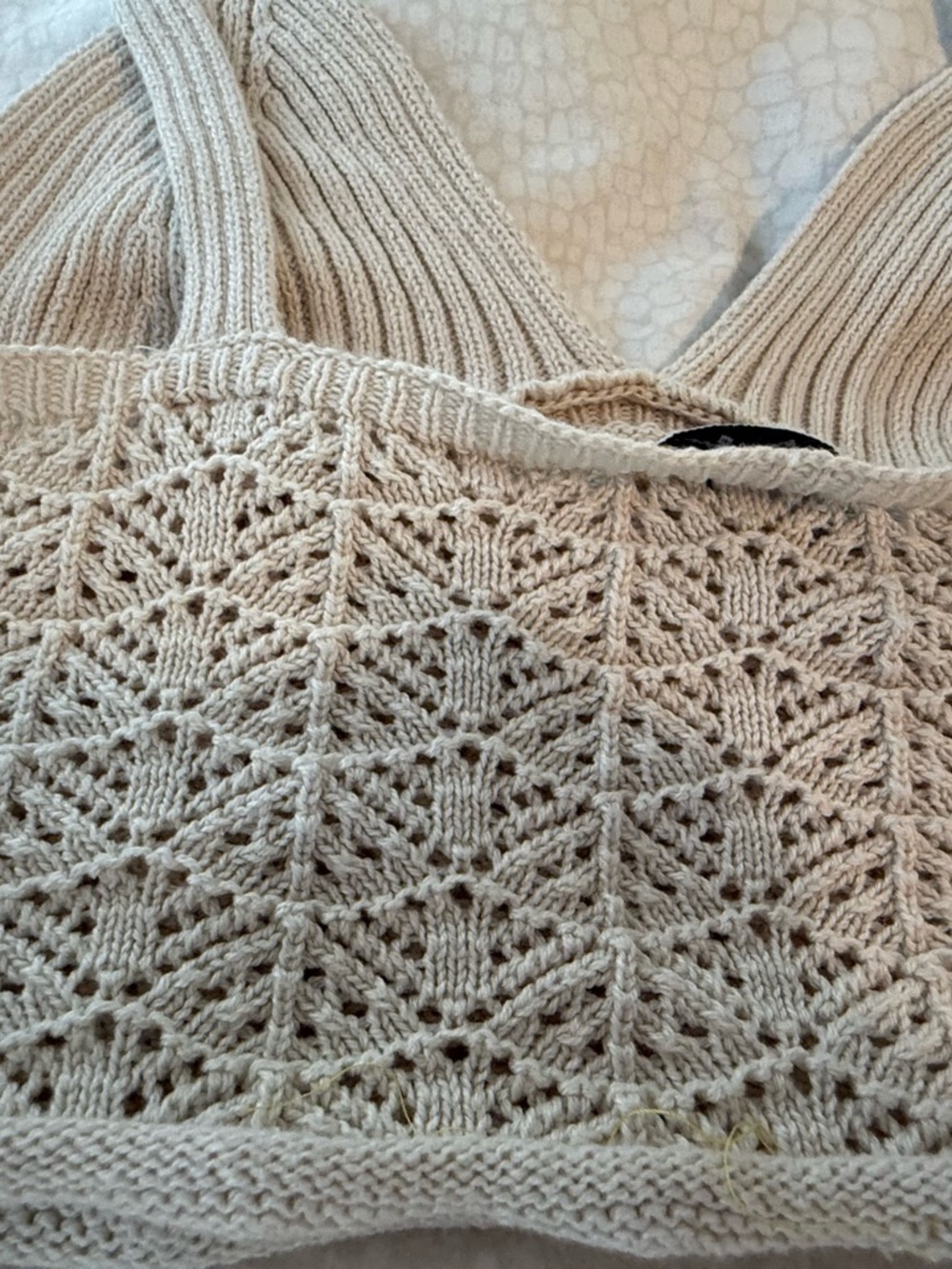 Boho Knit Bralette Crop Top Beige Lace Crochet Festival M - Picture 7 of 7